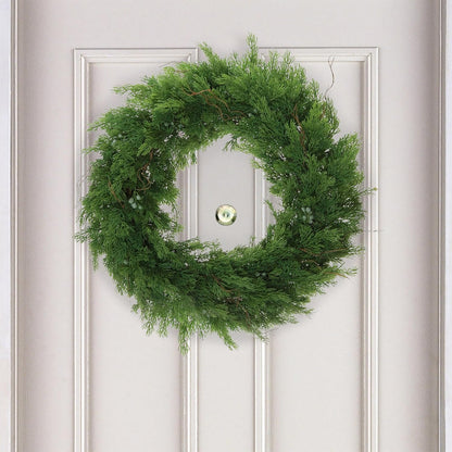 22" Juniper Wreath | Lifelike Greenery & Real Touch Green Berries | Brown Twigs Included | Indoor/Outdoor Use | Holiday Xmas Accents | Front Door | Christmas Wreath | Home & Office Decor