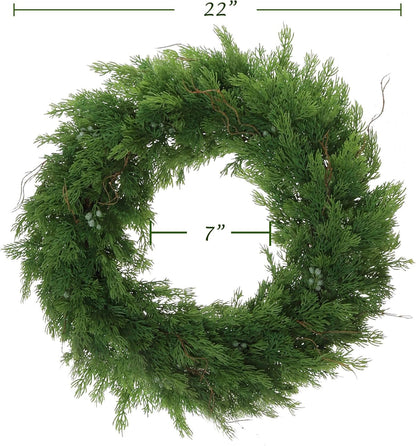 22" Juniper Wreath | Lifelike Greenery & Real Touch Green Berries | Brown Twigs Included | Indoor/Outdoor Use | Holiday Xmas Accents | Front Door | Christmas Wreath | Home & Office Decor
