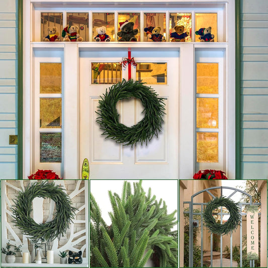 24" Real Touch Norfolk Wreath | Lifelike Greenery | Indoor/Outdoor Use | Christmas & Holiday Décor | Front Door Accent | Home & Office Decoration