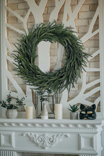 24" Real Touch Norfolk Wreath | Lifelike Greenery | Indoor/Outdoor Use | Christmas & Holiday Décor | Front Door Accent | Home & Office Decoration