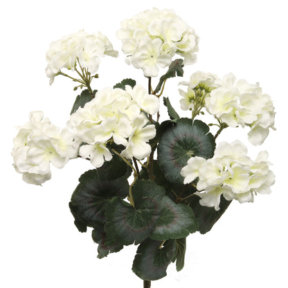 Stunning White 18-inch Geranium Bush with 7 Branches - Premium Artificial Plant, UV Resistant, Perfect for Indoor/Outdoor Home Decor, Single Pack