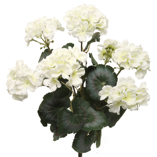 Stunning White 18-inch Geranium Bush with 7 Branches - Premium Artificial Plant, UV Resistant, Perfect for Indoor/Outdoor Home Decor, Single Pack