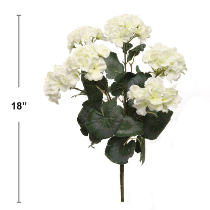 Stunning White 18-inch Geranium Bush with 7 Branches - Premium Artificial Plant, UV Resistant, Perfect for Indoor/Outdoor Home Decor, Single Pack