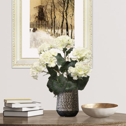 Stunning White 18-inch Geranium Bush with 7 Branches - Premium Artificial Plant, UV Resistant, Perfect for Indoor/Outdoor Home Decor, Single Pack