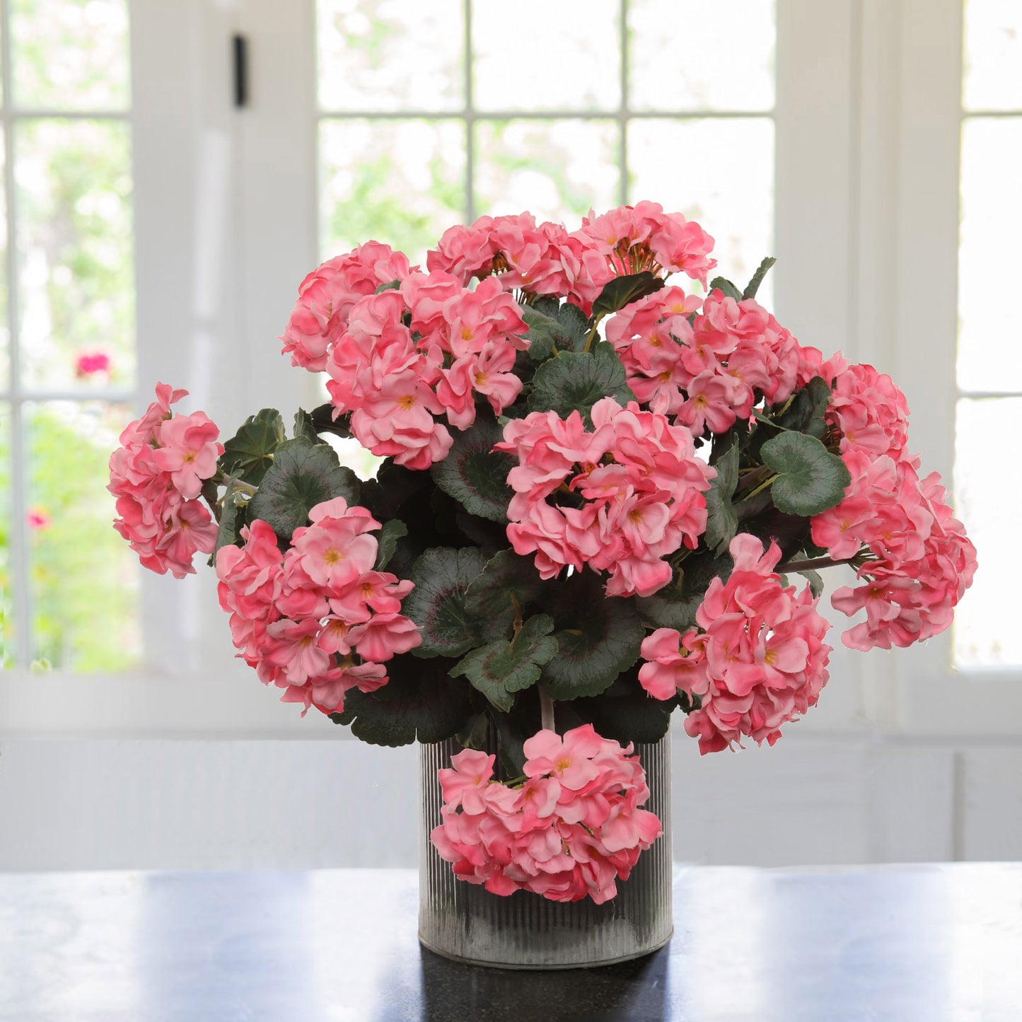 Vibrant Pink 18-Inch Deluxe UV-Resistant Geranium Bush - Artificial Flowers for Outdoor Decor & Home Garden Elegance