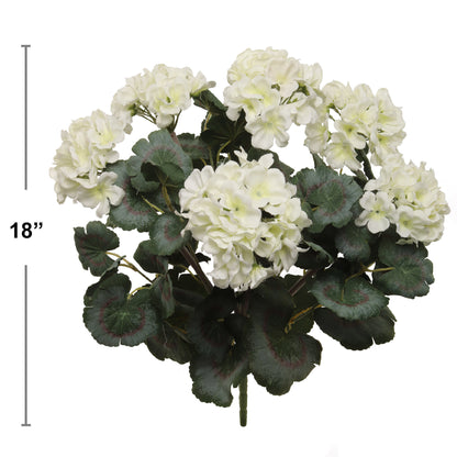 Elegant White 18" Deluxe UV-Resistant Geranium Bush - Lifelike Artificial Plant for Home & Garden Decor, Perfect for Outdoor and Indoor Use