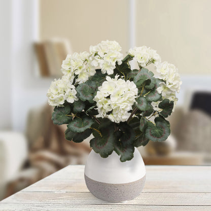 Elegant White 18" Deluxe UV-Resistant Geranium Bush - Lifelike Artificial Plant for Home & Garden Decor, Perfect for Outdoor and Indoor Use