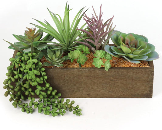 Succulent Arrangement Box Set of 6, Realistic Artificial Plants, 12x3"x4", Lifelike Faux Greenery, Perfect for Home Office Decor"