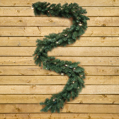 9' Pre-Lit Pine Garland | 240 Lifelike Green Tips | Indoor/Outdoor Use | Holiday Christmas Accents | Mantle, Staircase, Front Door Garland | Home & Office Decor