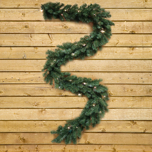 9' Pre-Lit Pine Garland | 240 Lifelike Green Tips | Indoor/Outdoor Use | Holiday Christmas Accents | Mantle, Staircase, Front Door Garland | Home & Office Decor