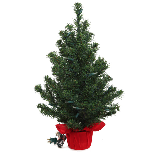 2' Northern Spruce Christmas Tree with Red Cloth Base | Realistic Greenery | Indoor/Outdoor Use | Holiday & Christmas Décor | Tabletop Accent | Home & Office Decoration