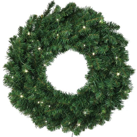 24" LED Timer North Wreath, Pre-lit Artificial Greenery with Energy-efficient Lights for Holiday Christmas Home Decor, Front Door Display, Festive Winter Season Decoration
