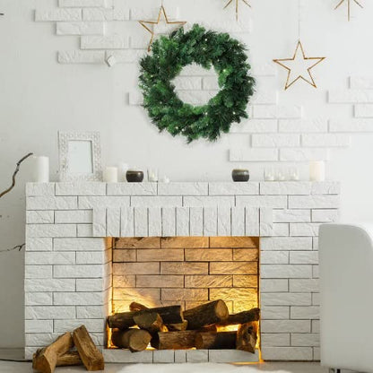 24" LED Timer Deluxe Evergreen Wreath, Lush Artificial Greenery, Lit Holiday Decor for Front Door, Christmas & Year-Round Home Celebrations