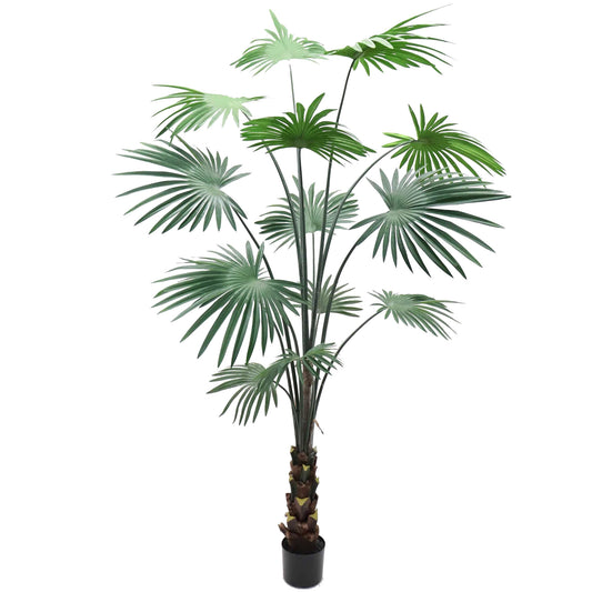 Stunning 7' Indoor Fan Palm - Tropical Foliage Plant with 14 Lifelike Leaves in Decorative Pot - Perfect for Home and Office Decor