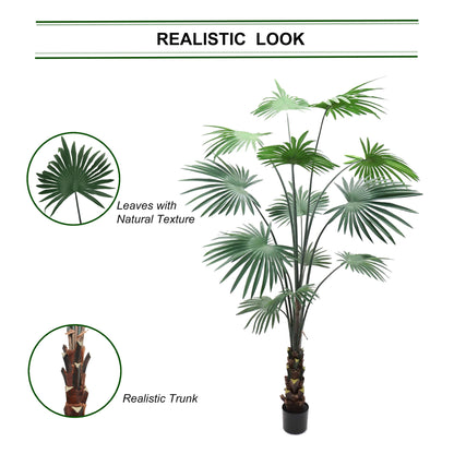Stunning 7' Indoor Fan Palm - Tropical Foliage Plant with 14 Lifelike Leaves in Decorative Pot - Perfect for Home and Office Decor