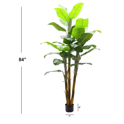 7' Lifelike Indoor Banana Tree - Potted Faux Tropical Plant Décor with 36 Lush Leaves - Perfect for Home or Office