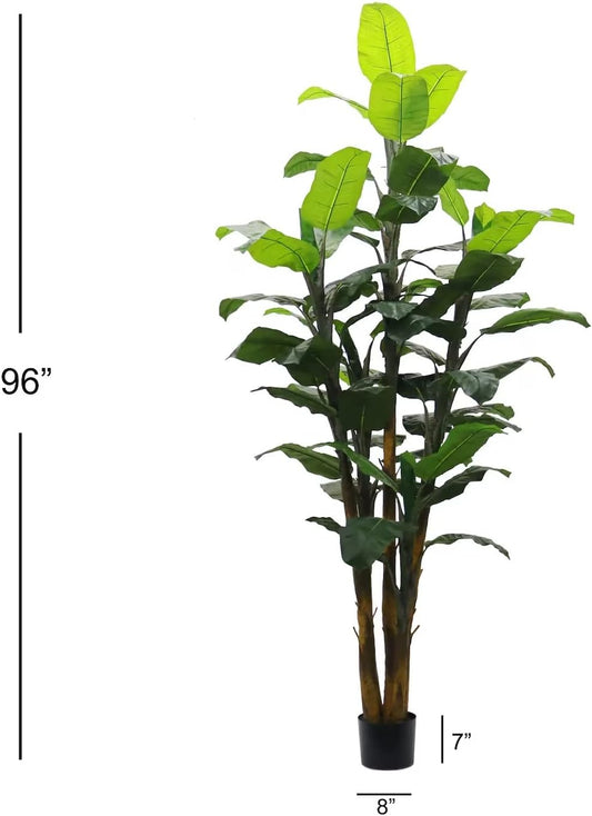 Lush 8-Foot Banana Tree with 50 Leaves - Indoor/Outdoor Lifelike Decorative Plant with Pot