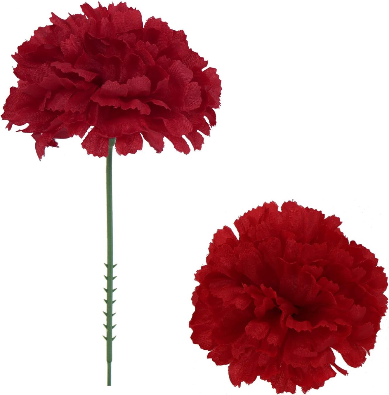 Burgundy Silk Carnation Picks, Artificial Flowers for Weddings, Decorations, DIY Decor, 100 Count Bulk, 3.5" Carnation Heads with 5" Stems