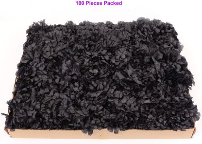Black Silk Carnation Picks, Artificial Flowers for Weddings, Decorations, DIY Decor, 100 Count Bulk, 3.5" Carnation Heads with 5" Stems