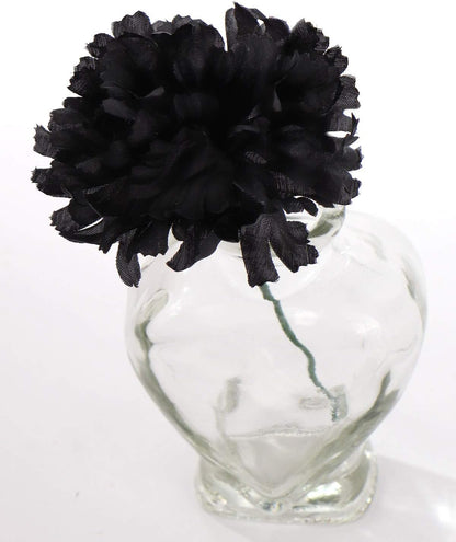 Black Silk Carnation Picks, Artificial Flowers for Weddings, Decorations, DIY Decor, 100 Count Bulk, 3.5" Carnation Heads with 5" Stems