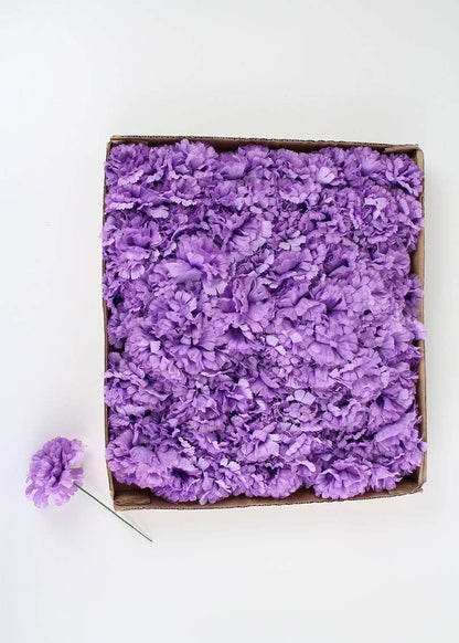 Lavender Silk Carnation Picks, Artificial Flowers for Weddings, Decorations, DIY Decor, 100 Count Bulk, 3.5" Carnation Heads with 5" Stems