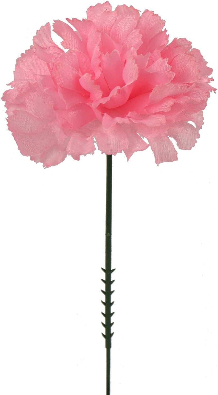 Pink Silk Carnation Picks, Artificial Flowers for Weddings, Decorations, DIY Decor, 100 Count Bulk, 3.5" Carnation Heads with 5" Stems