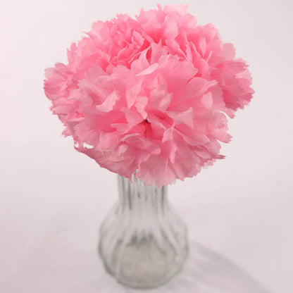 Pink Silk Carnation Picks, Artificial Flowers for Weddings, Decorations, DIY Decor, 100 Count Bulk, 3.5" Carnation Heads with 5" Stems