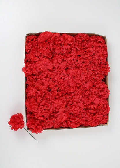 Red Silk Carnation Picks, Artificial Flowers for Weddings, Decorations, DIY Decor, 100 Count Bulk, 3.5" Carnation Heads with 5" Stems