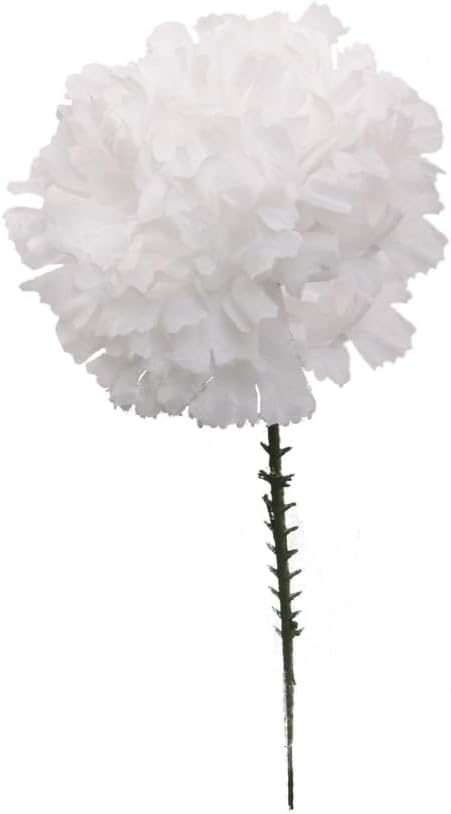 White Silk Carnation Picks, Artificial Flower Heads for Weddings, Decorations, DIY Decor, 100 Count Bulk Carnations, 3.5" Carnation Heads