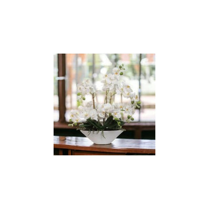 18" White Phalaenopsis Orchid Flowers in White Ceramic Vase