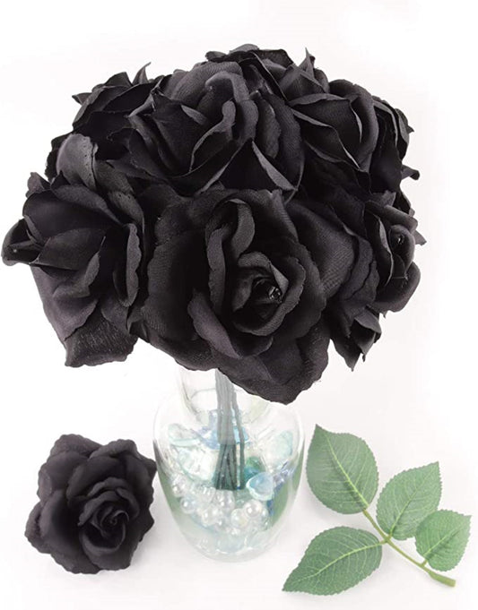 Timeless Elegance: 100-Pack of Silk Black Rose Picks for Exquisite Floral Arrangements, Crafts, and Home Decor