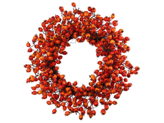 18" Orange Hawthorn Berry Wreath with Autumn Accents – Versatile Indoor/Outdoor Fall Decoration – Elegant Front Door Wreath for Home & Office – Seasonal Harvest Décor with Vibrant Colors