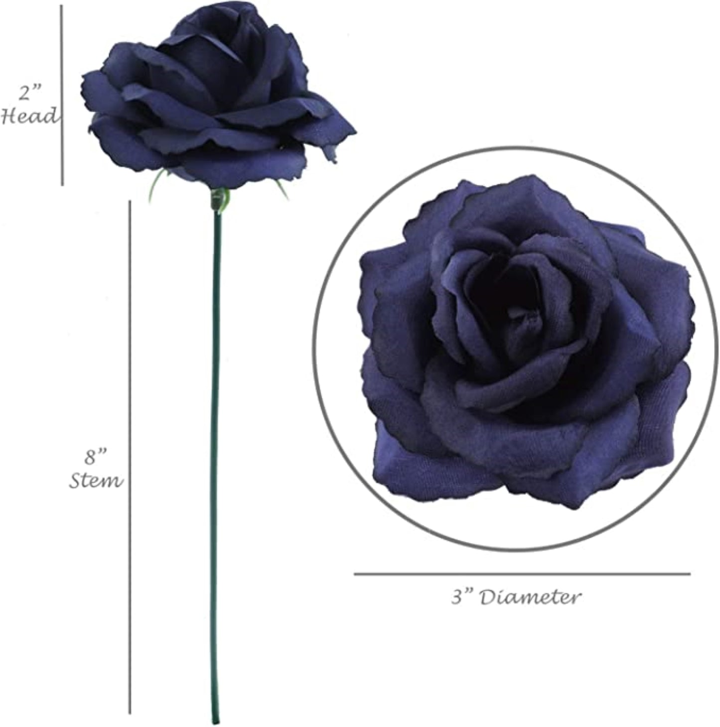 Navy Blue Serenade: 100-Pack of Silk Navy Blue Rose Picks for Striking Floral Arrangements, Crafts, and Home Decor