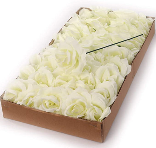 Creamy Elegance: 100-Pack of Silk Cream Rose Picks for Exquisite Floral Arrangements, Crafts, and Home Decor