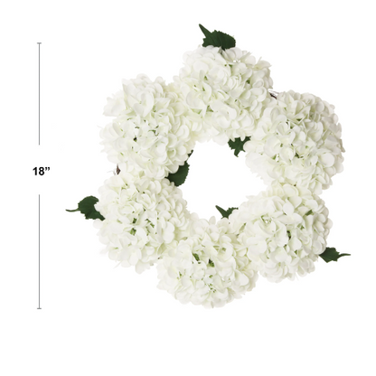 18" Artificial White Hydrangea Wreath, Handcrafted & UV Resistant, All-Season Floral Decor, Perfect for Home, Weddings, Events & Christmas Displays
