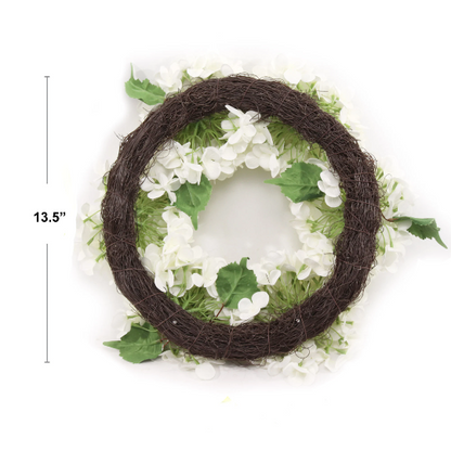 18" Artificial White Hydrangea Wreath, Handcrafted & UV Resistant, All-Season Floral Decor, Perfect for Home, Weddings, Events & Christmas Displays