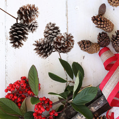 Artificial White Tipped Pine Cone Spray 3 x 2.5" Cones- 8"
