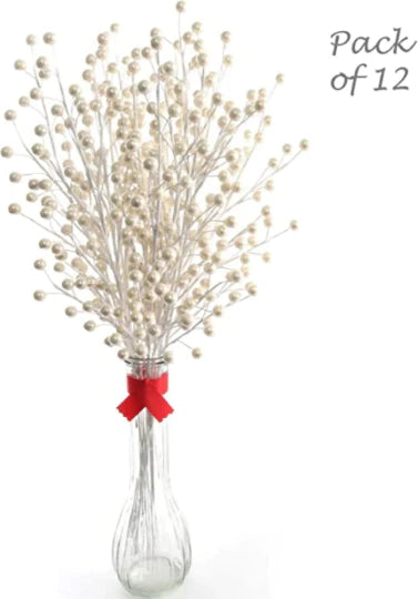 17" Pearl White Berry Spray | Set of 12 Stems | 35 Lifelike Berries per Stem | Elegant Holiday Décor Accents | Christmas Tree Picks | Wreath & Garland Embellishments | Home & Office Décor