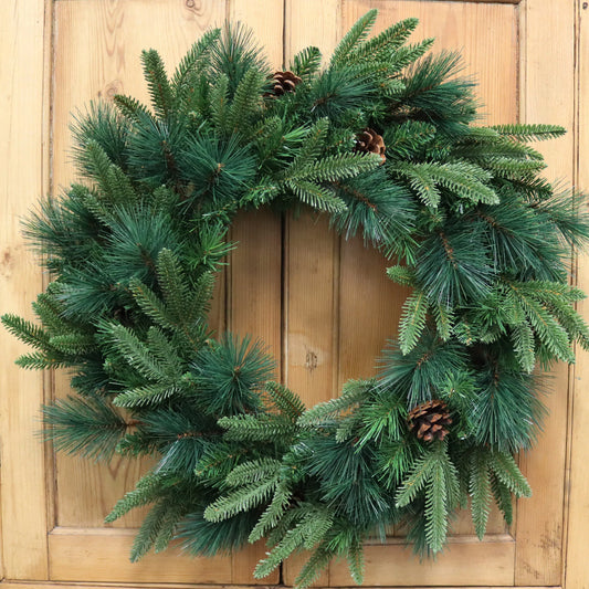 Artificial  Real Touch Christmas Pine Wreath Natural Cones Indoor / Outdoor-24"