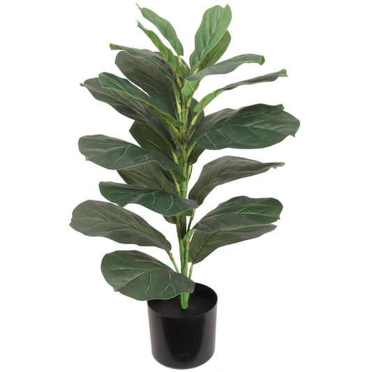 Silk Fiddle Leaf Ficus Tree 30" 21 Leaves House Plant in Black Pot