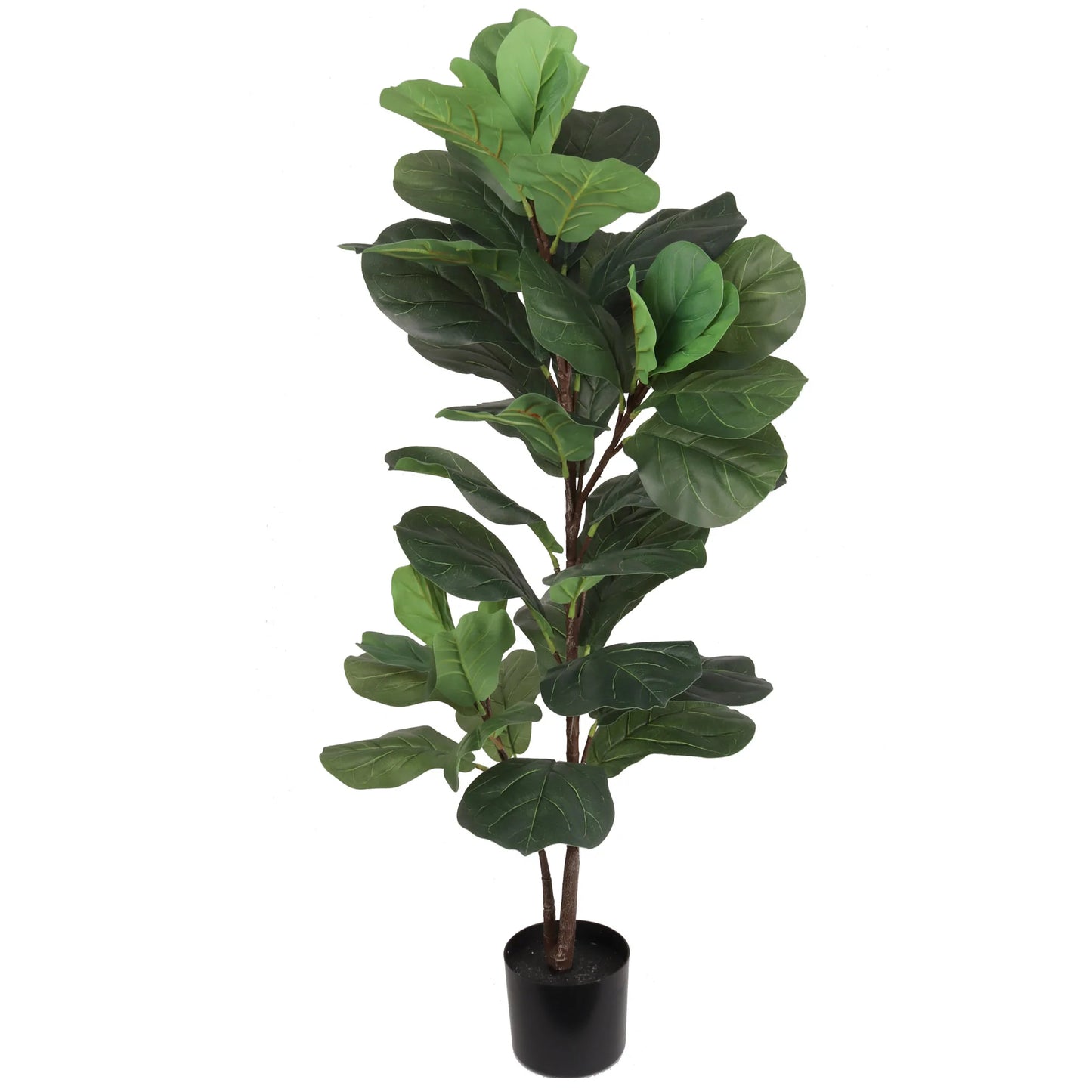 Enchanted Ficus: 35 Silk Leaves on 47" Faux Fiddle Leaf in Black Pot