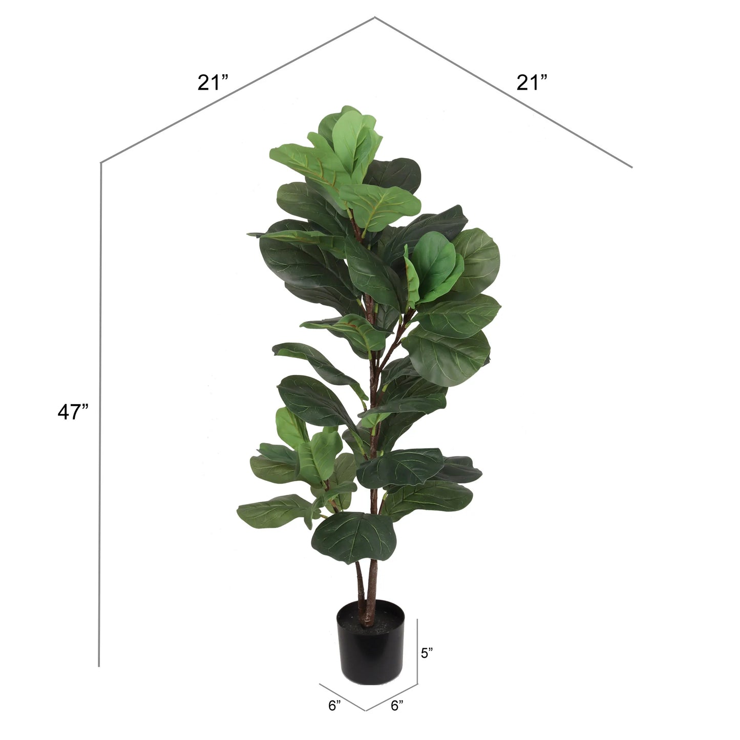 Enchanted Ficus: 35 Silk Leaves on 47" Faux Fiddle Leaf in Black Pot