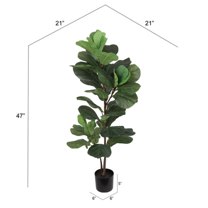 Enchanted Ficus: 35 Silk Leaves on 47" Faux Fiddle Leaf in Black Pot