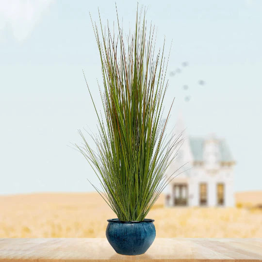 Cattail Grass Bush Artificial in Black Pot 5' Silk Fake Grass