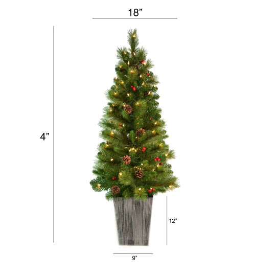 Artificial Christmas Tree Cones, Berries and Lights in Pot  130 Tips 100 Lights- 4'