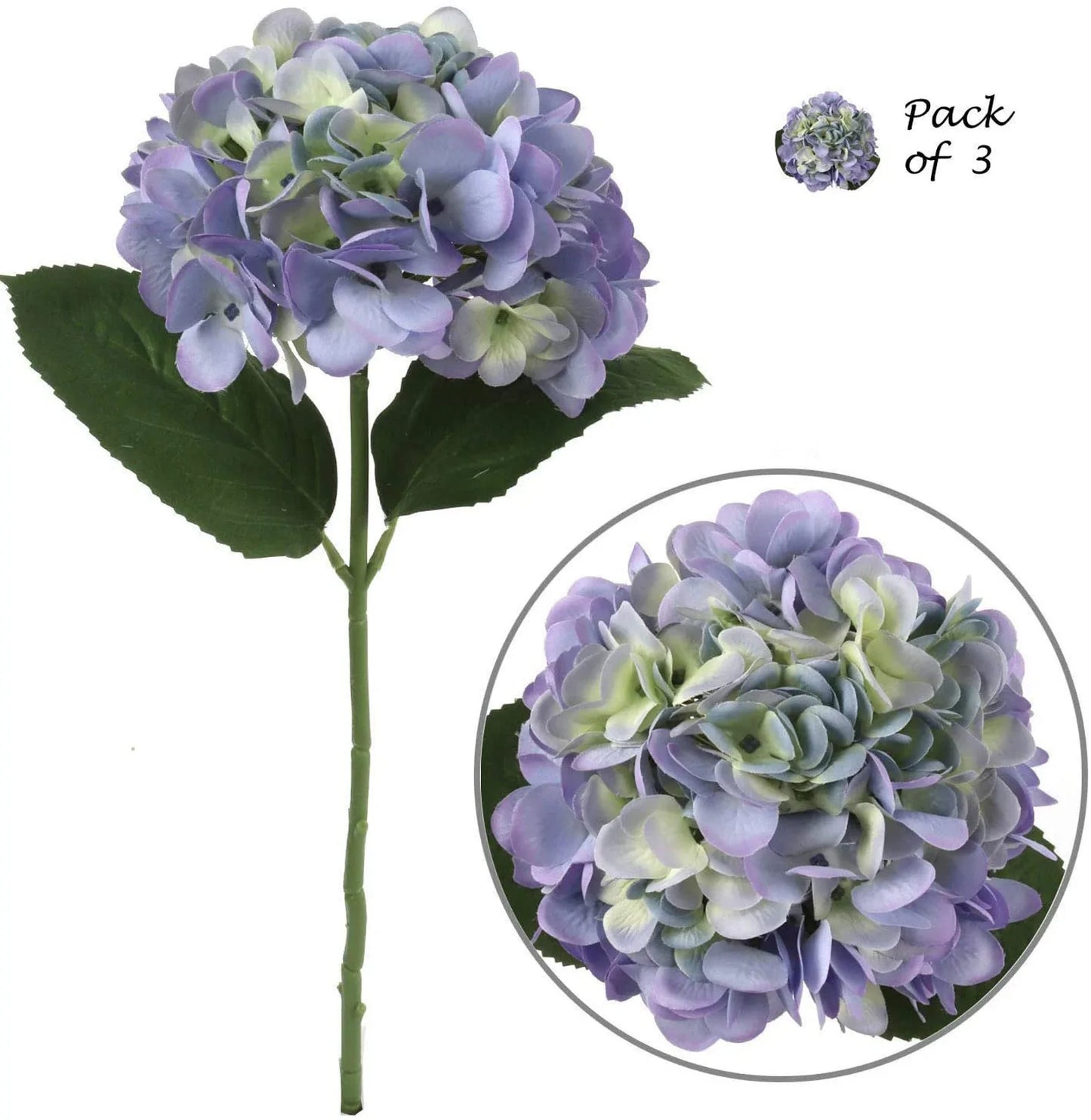 Blue Silk Hydrangea Flowers - 18"  (3 Pieces)