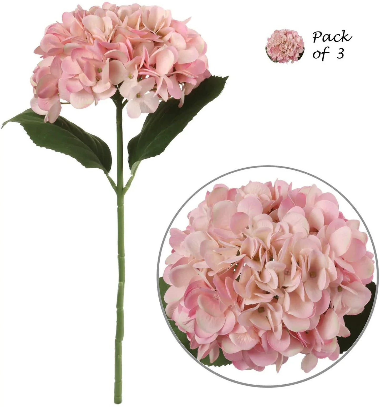 Pink Silk Hydrangea Flowers - 18"  (3 Pieces)