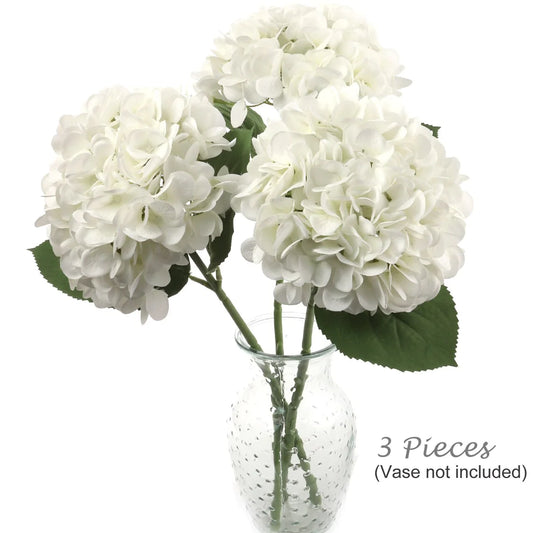 White Silk Hydrangea Flowers - 18"  (3 Pieces)