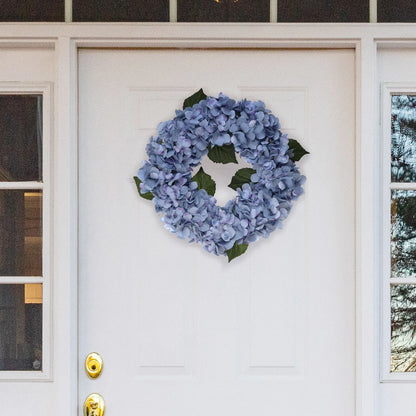 Artificial Blue Hydrangea Wreath - 18"