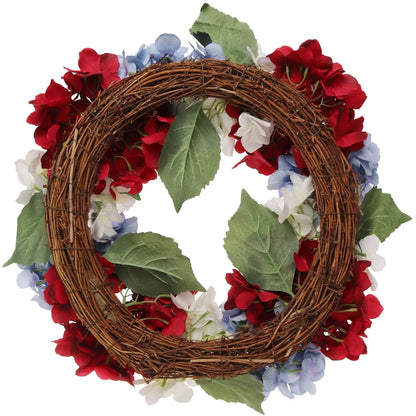 18" Artificial White, Blue & Red Hydrangea Wreath, Lifelike Floral Decor, Perfect for Home, Weddings, Events & Christmas Displays